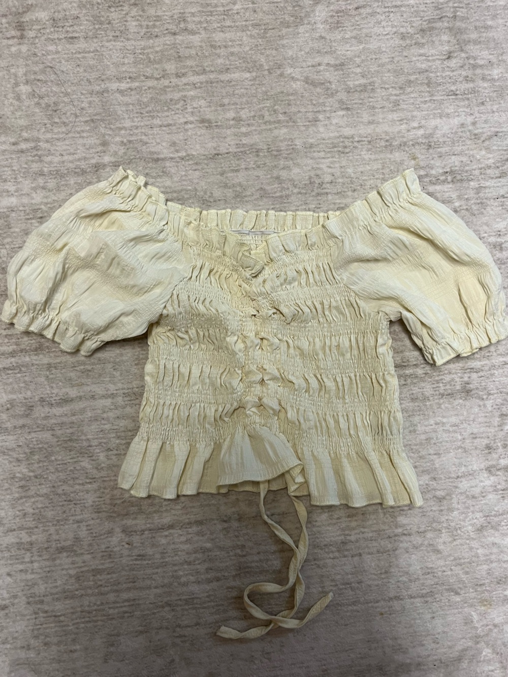 Smocked Off-Shoulder Crop Top - Cream 🍦🦙🦢